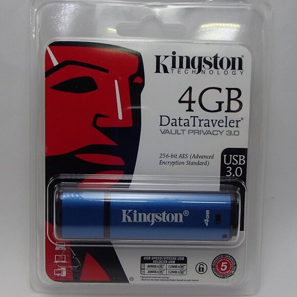 Kingston DTVP30/4GBBK USB 3.0 256bit AES Encrypted Flash Drive - Picture 1 of 5
